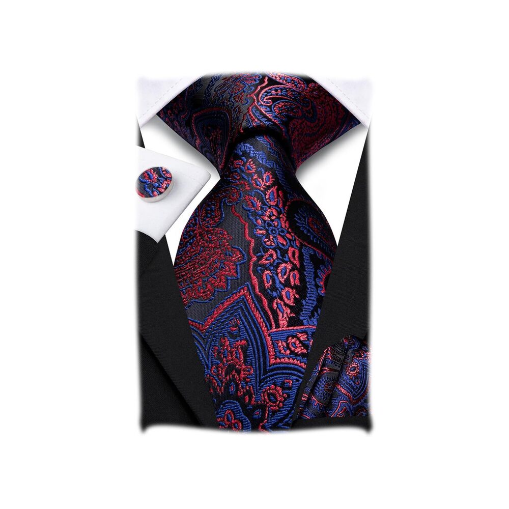 4037 Silk Paisley Ties Necktie Pocket Square Cufflinks Set Foral Tie Sets